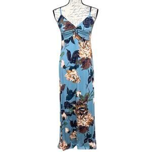 Soma Soft Knit Maxi Dress Women's S Blue Floral Print Spaghetti Strap EUC